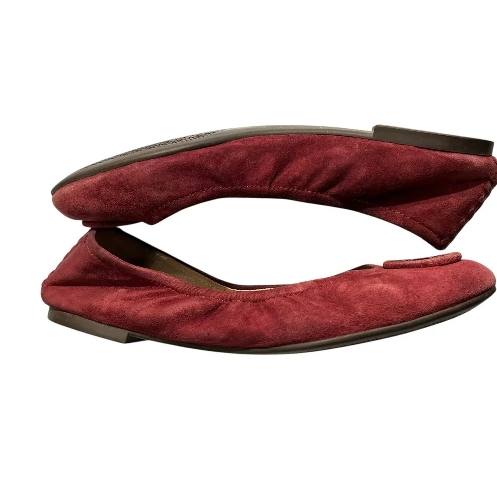 Tory Burch Burgundy Suede‎ Ballet Flats Women's Size 7 Embellished Logo
